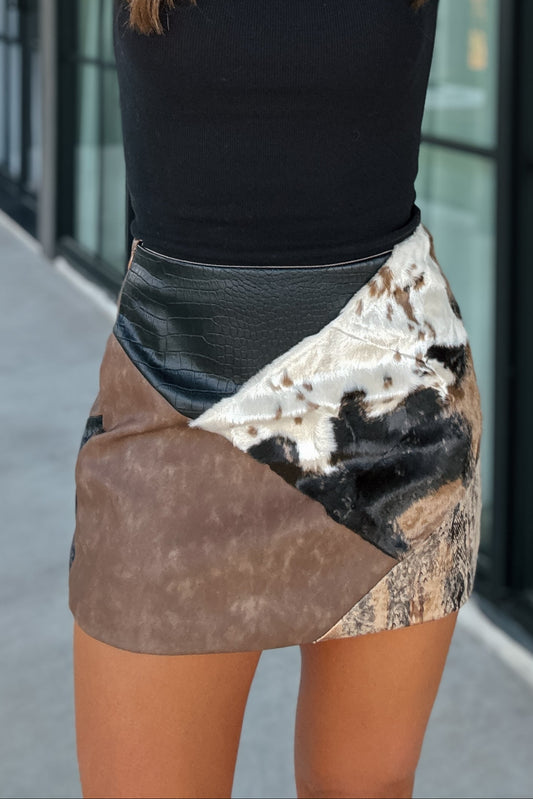 Mixed Faux Fur/Leather Mini Skirt
