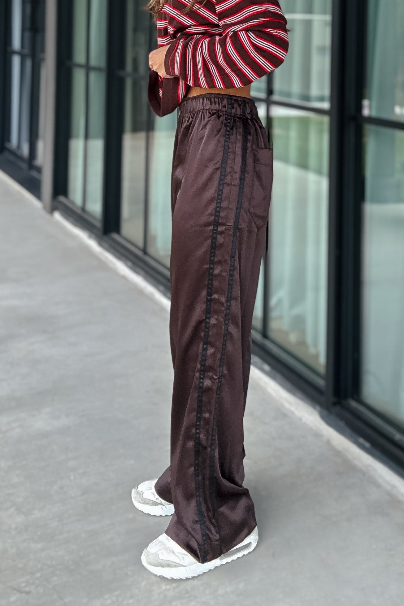 Brown Athletic Satin Pants