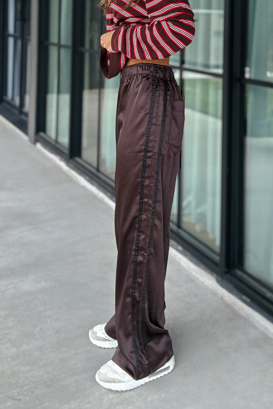 Brown Athletic Satin Pants