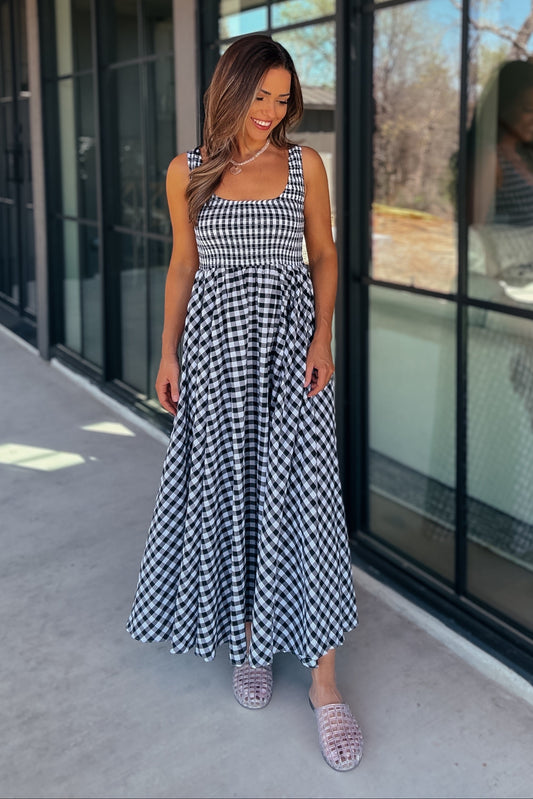 Naomi Black and White Checkered Maxi Dress