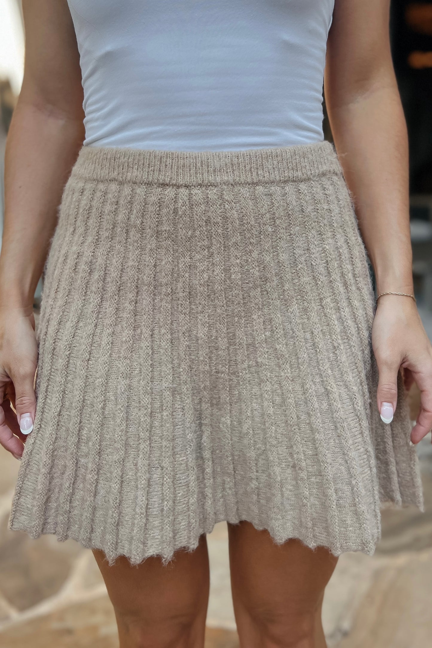 Riley Tan Pleated Sweater Skirt