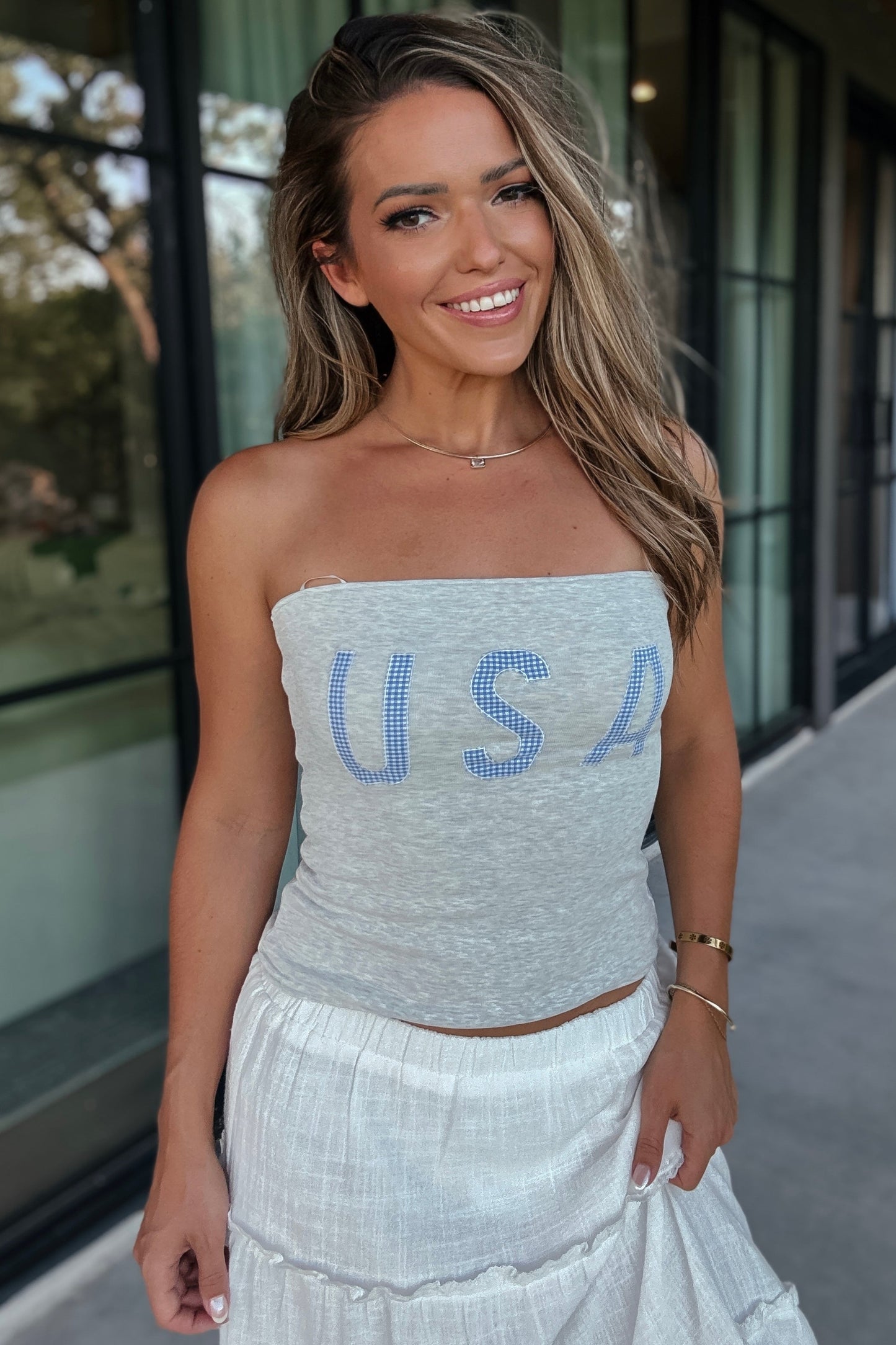 USA Gingham Grey Tube Top