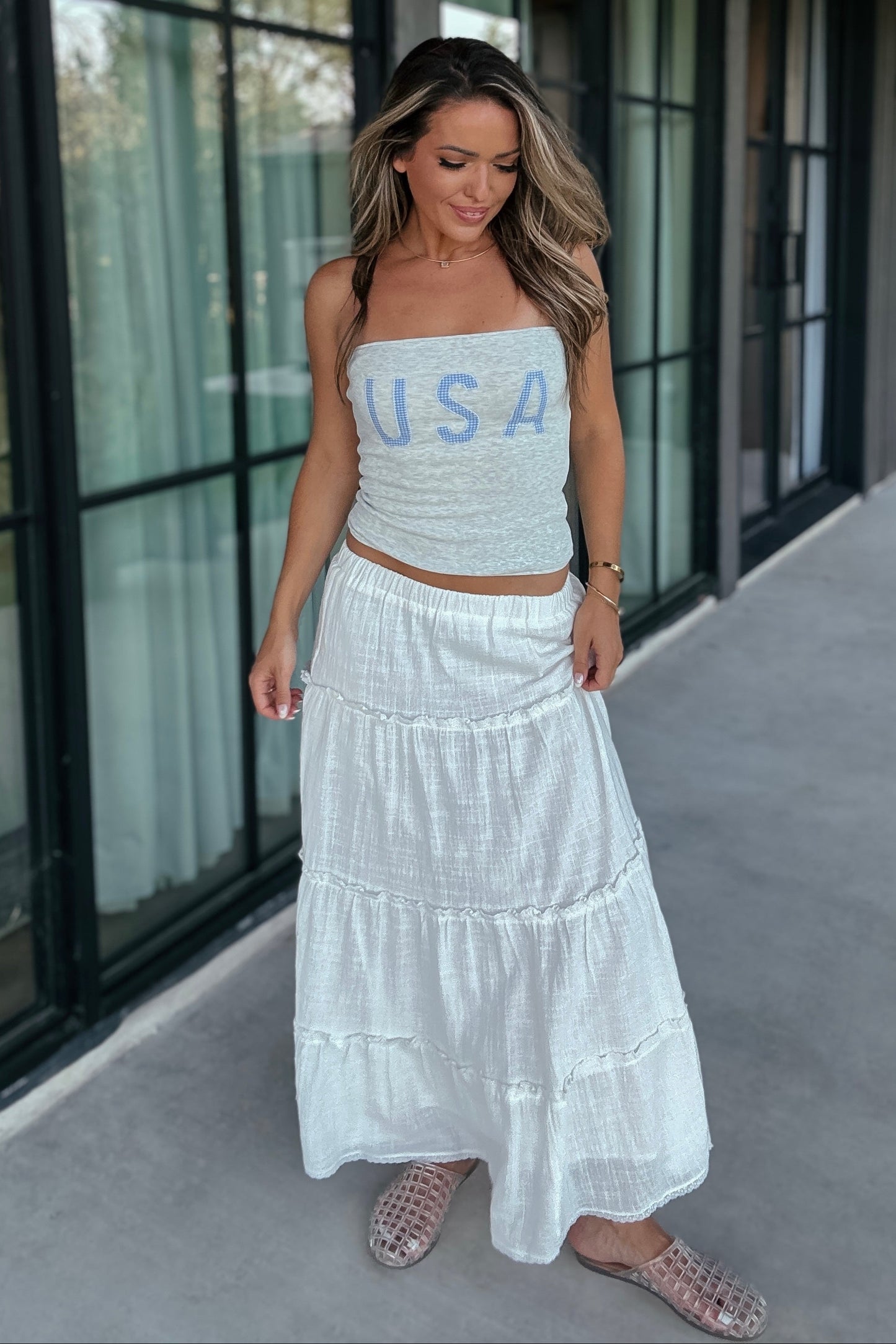 USA Gingham Grey Tube Top
