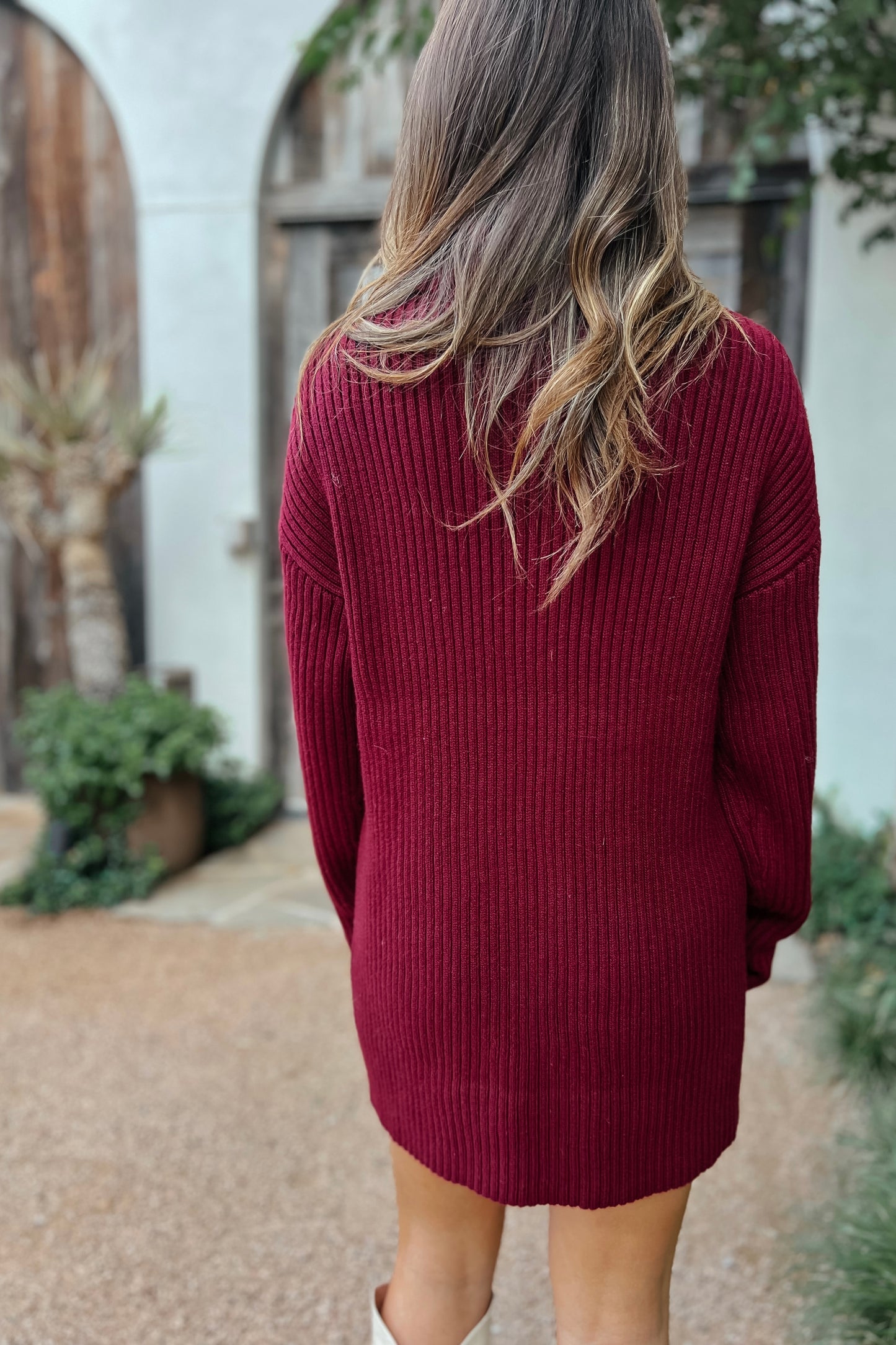 Kylie Maroon Cable Knit Sweater Dress