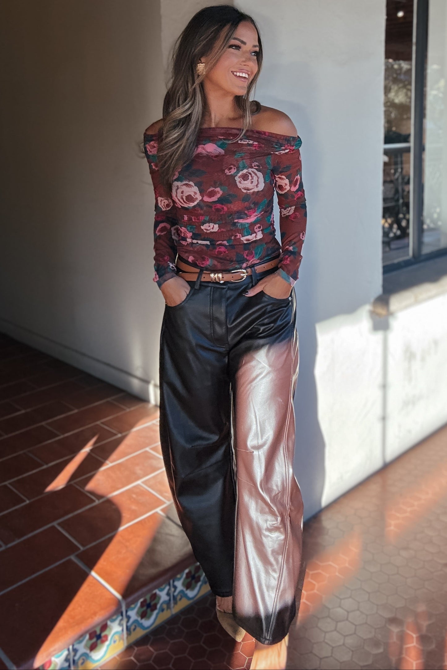 Collins Chocolate Brown Faux Leather Barrel Pants