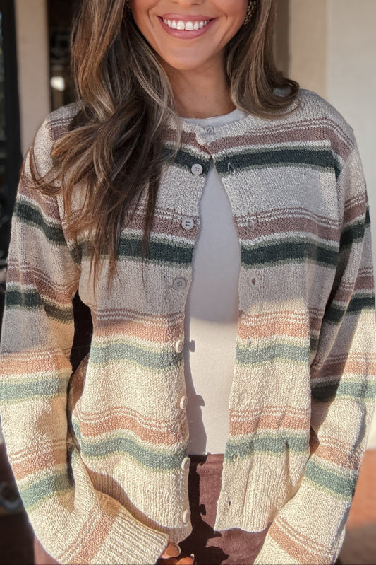 Tess Striped Striped Button Down Cardigan