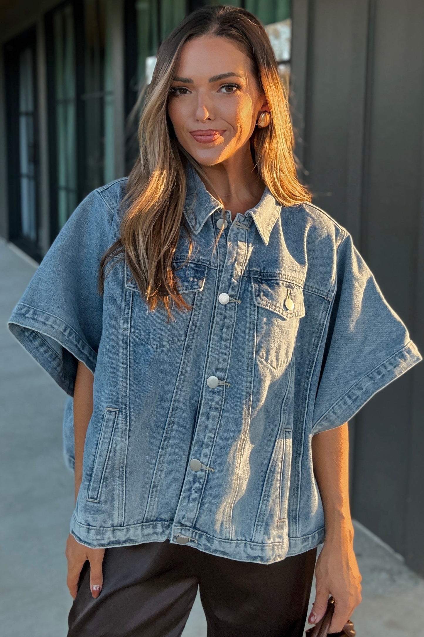 Parker Denim Button Down Cape Top