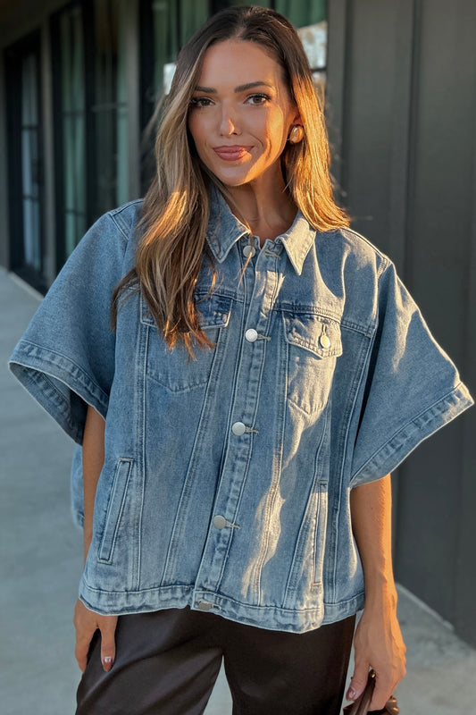 Parker Denim Button Down Cape Top