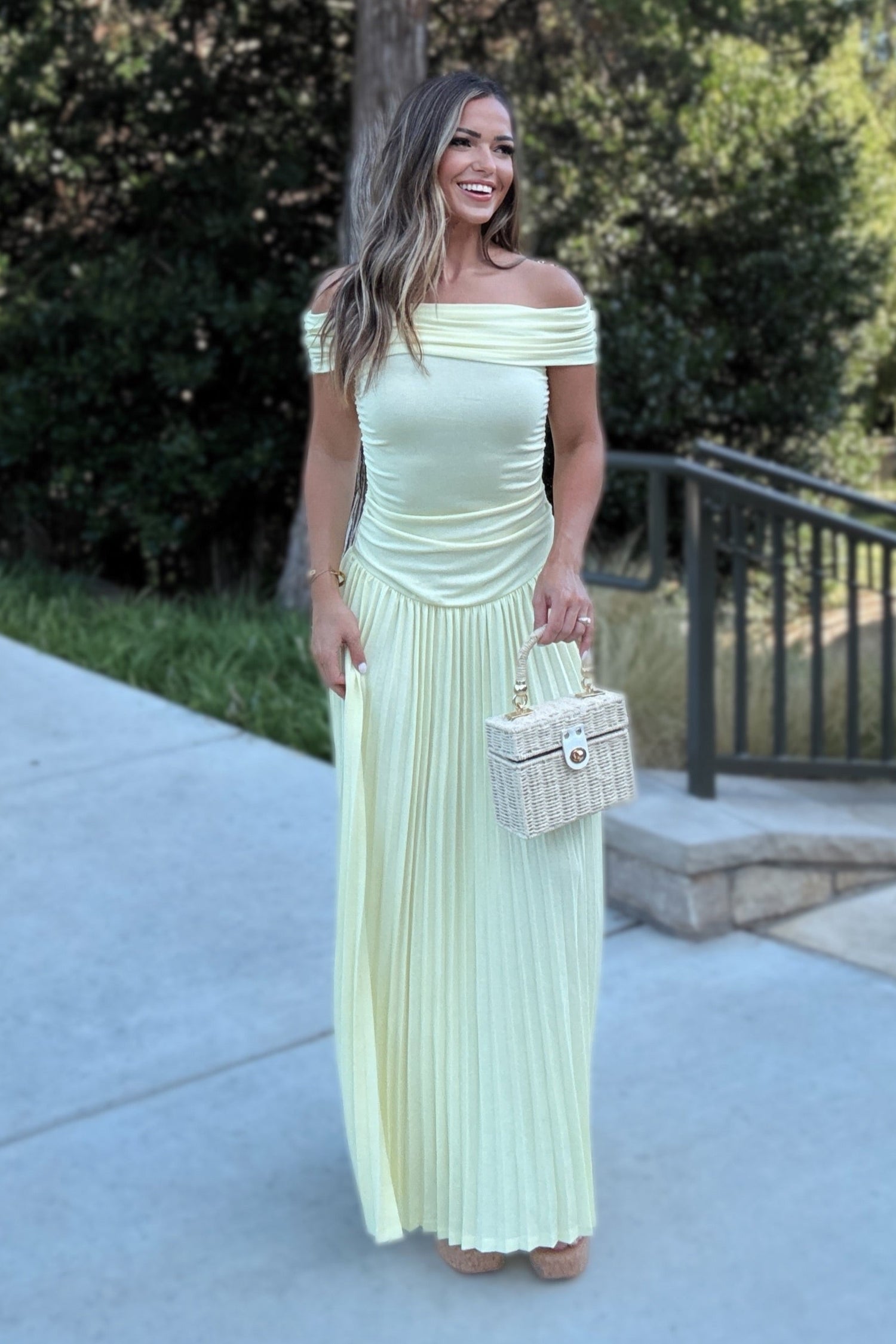 Golden Hour Maxi Butter Yellow Drop Waist Pleated Dress Golden Hour Maxi Butter Yellow Drop Waist Pleated Dress
