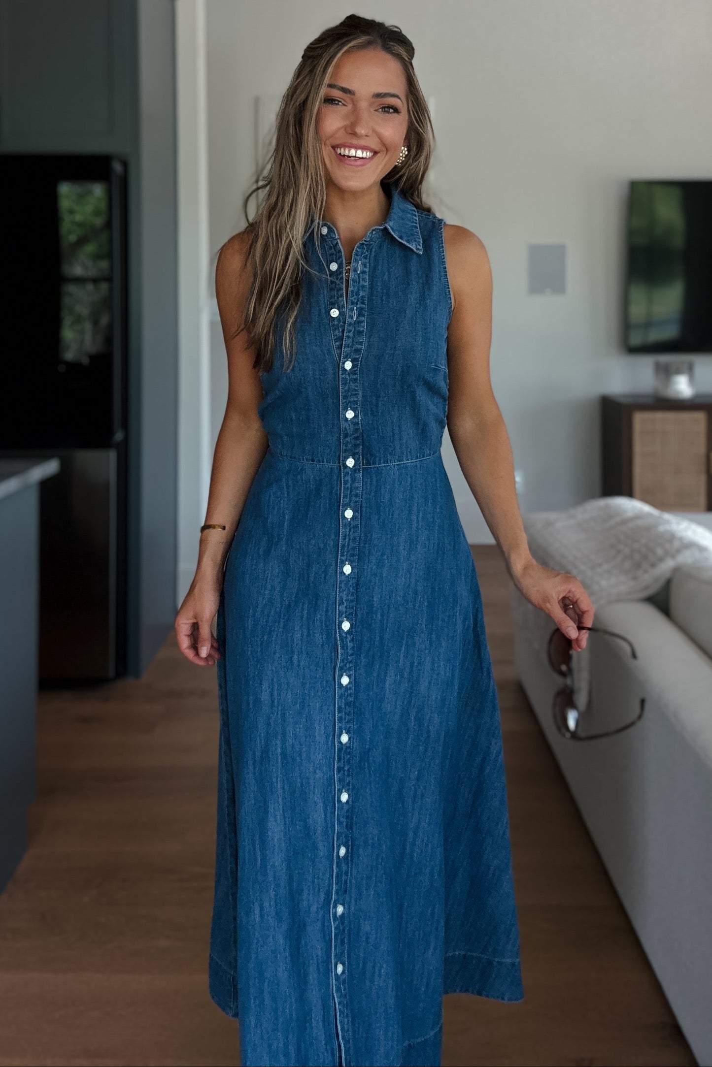 Capri Collared Button Down Denim Dress
