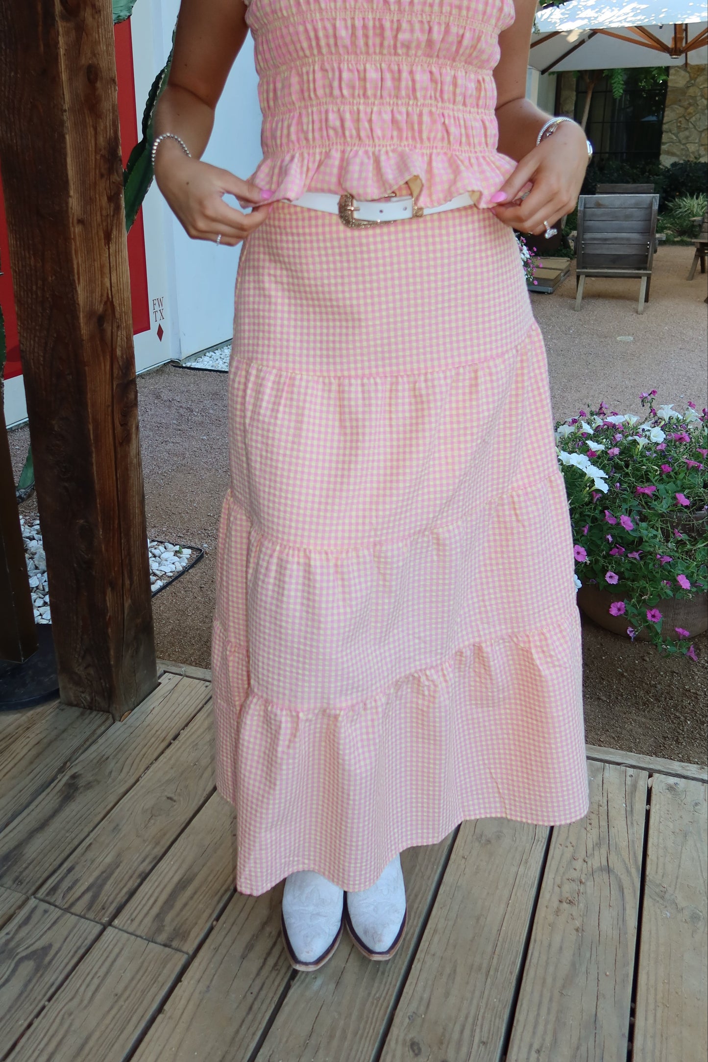 Ellis Pink and Yellow Gingham Maxi Skirt