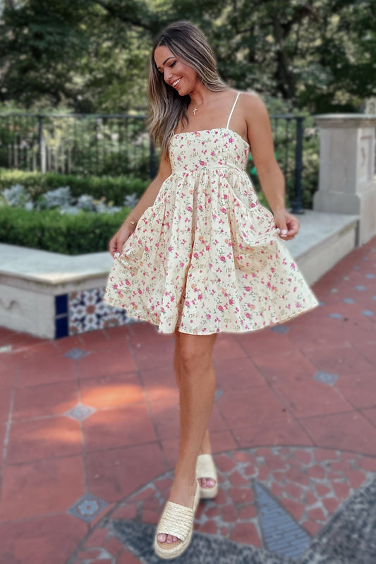 Lucy Butter Yellow Floral Mini Dress
