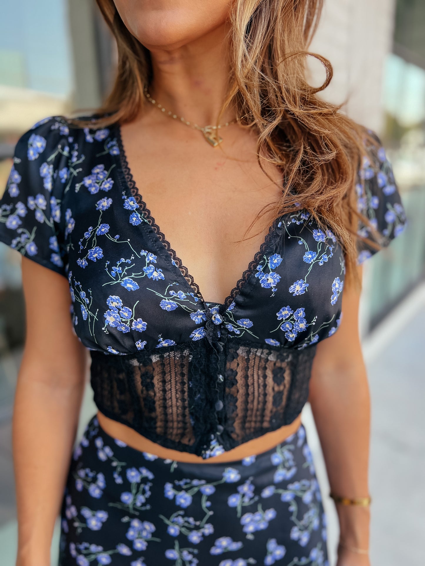 Jessica Black Floral Satin Lace Top