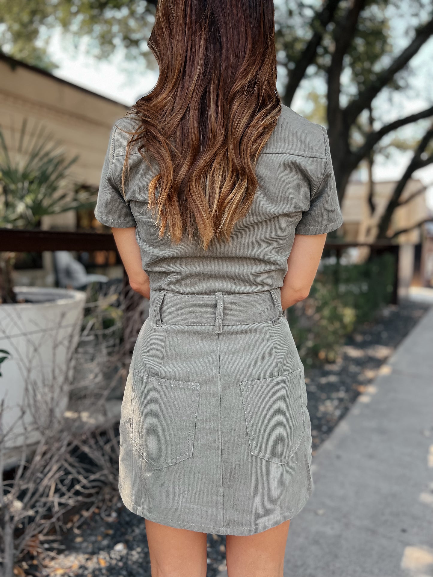 Western Corduroy Belted Dress | Olive