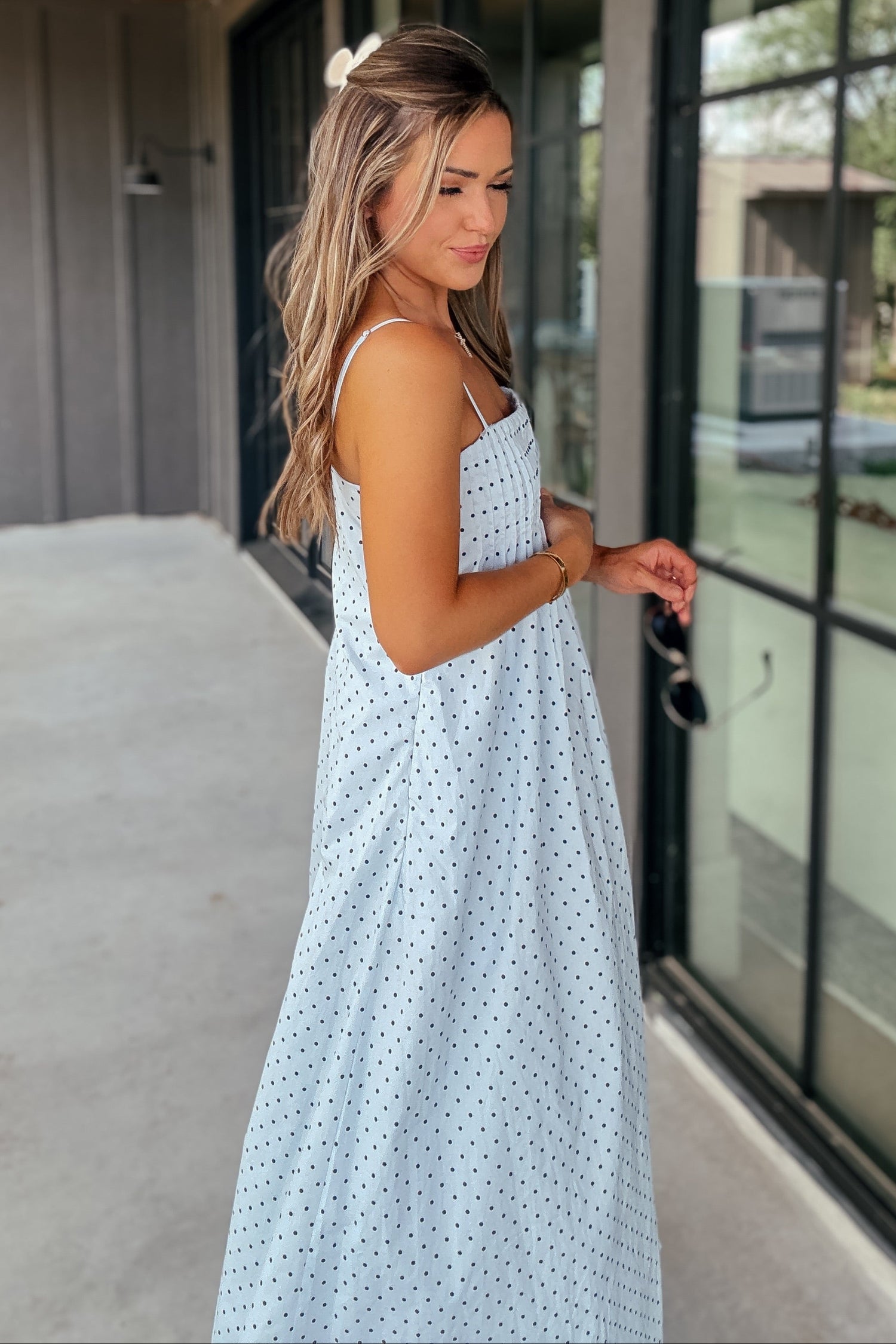 light blue polka dot maxi dress Womens Y.A.S Blue Tiered Midi Dress US 4