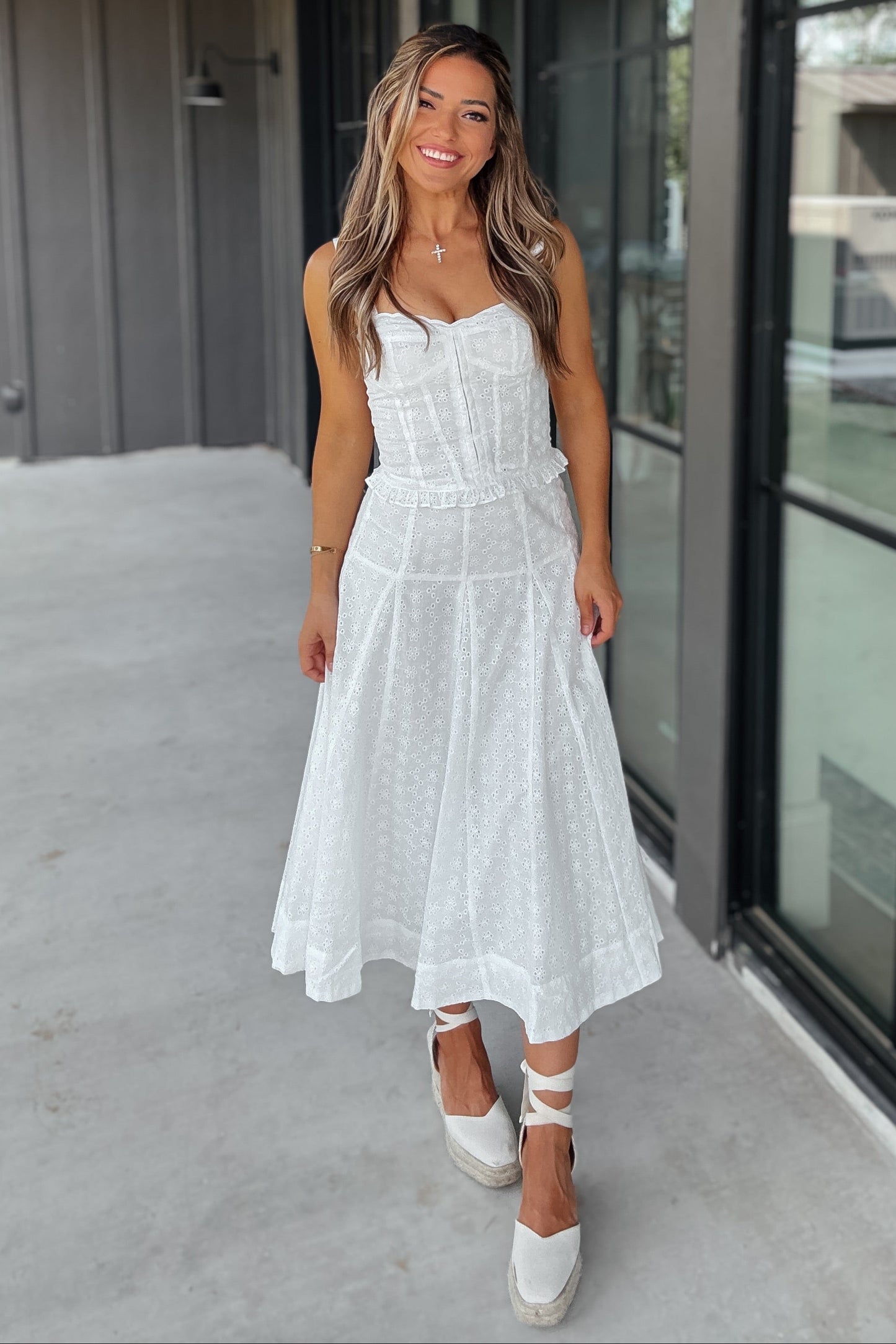 Nina White Eyelet Midi Skirt