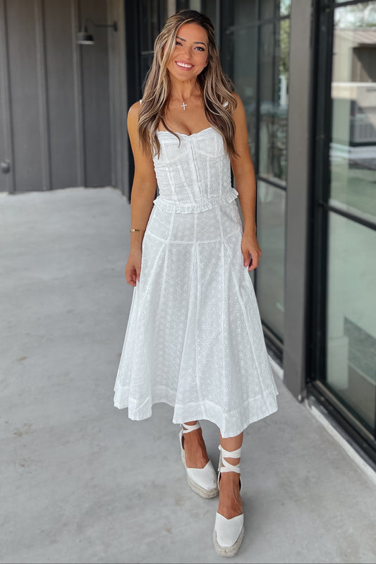 Nina White Eyelet Midi Skirt