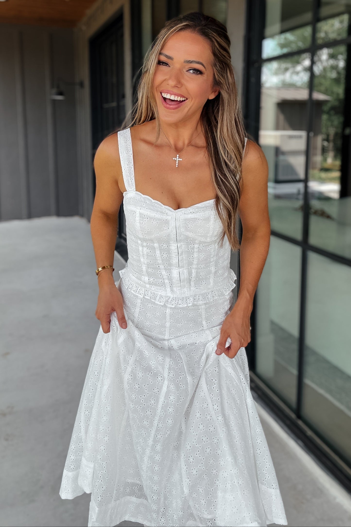 Nina White Eyelet Midi Skirt