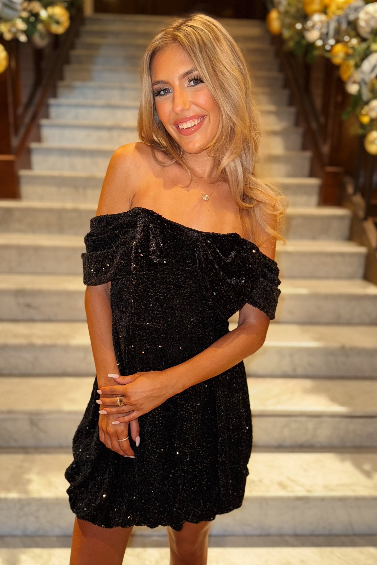 Black Sequin Off The Shoulder Bow Bubble Dress Black Sequin Off The Shoulder Bow Bubble Dress