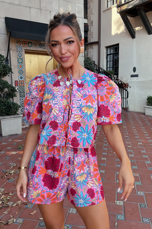 Lola Hot Pink Floral Bow-Tie Cropped Top