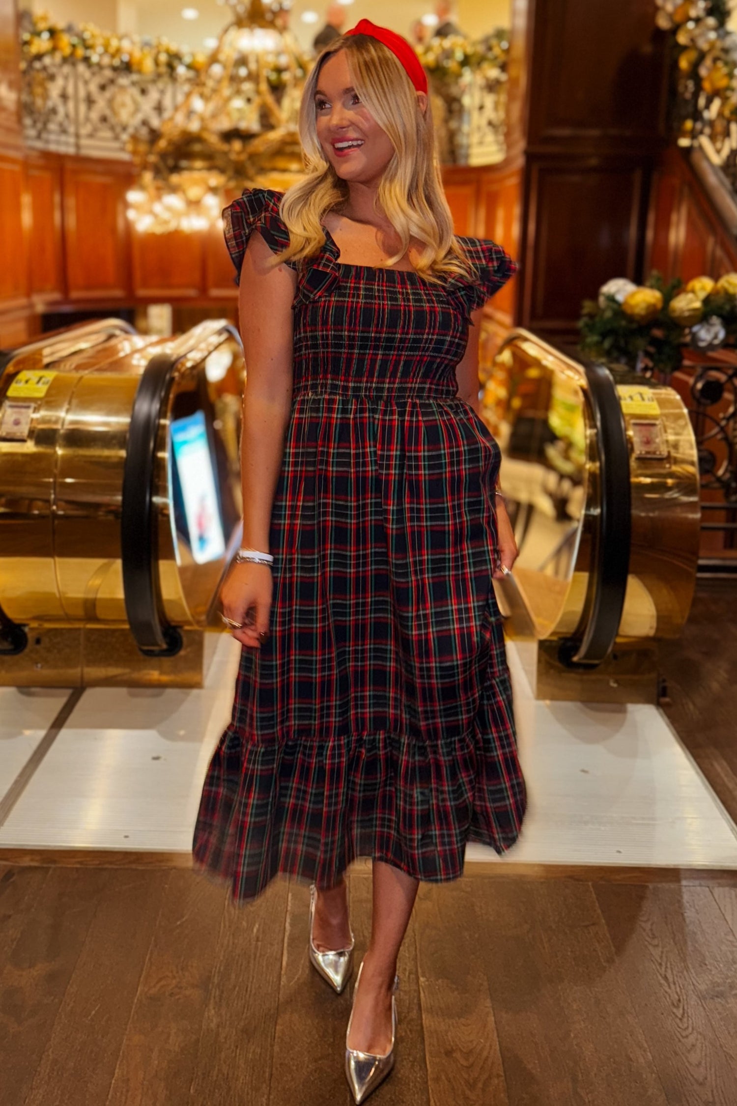 Ellie Christmas Navy Plaid Smocked Midi Dress Thomas and Rye Ellie Christmas Navy Plaid Smocked Midi Dress Thomas and Rye