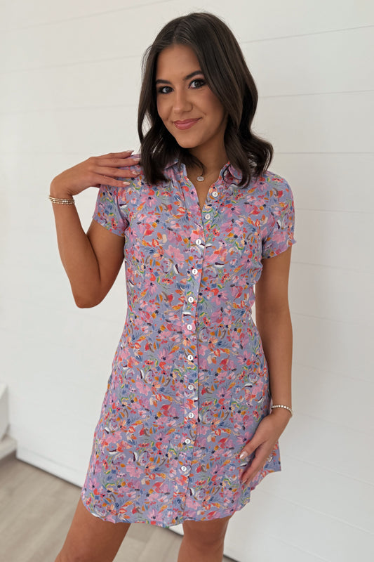 Tate Purple Floral Button Down Dress