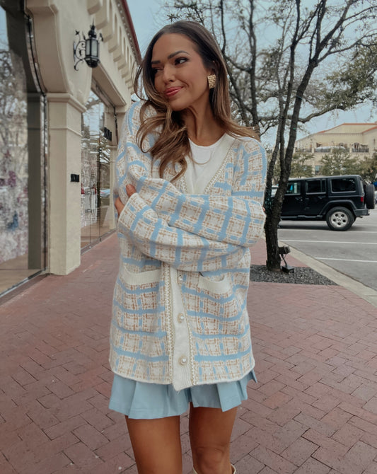 Nala Light Blue Plaid Sweater Cardigan