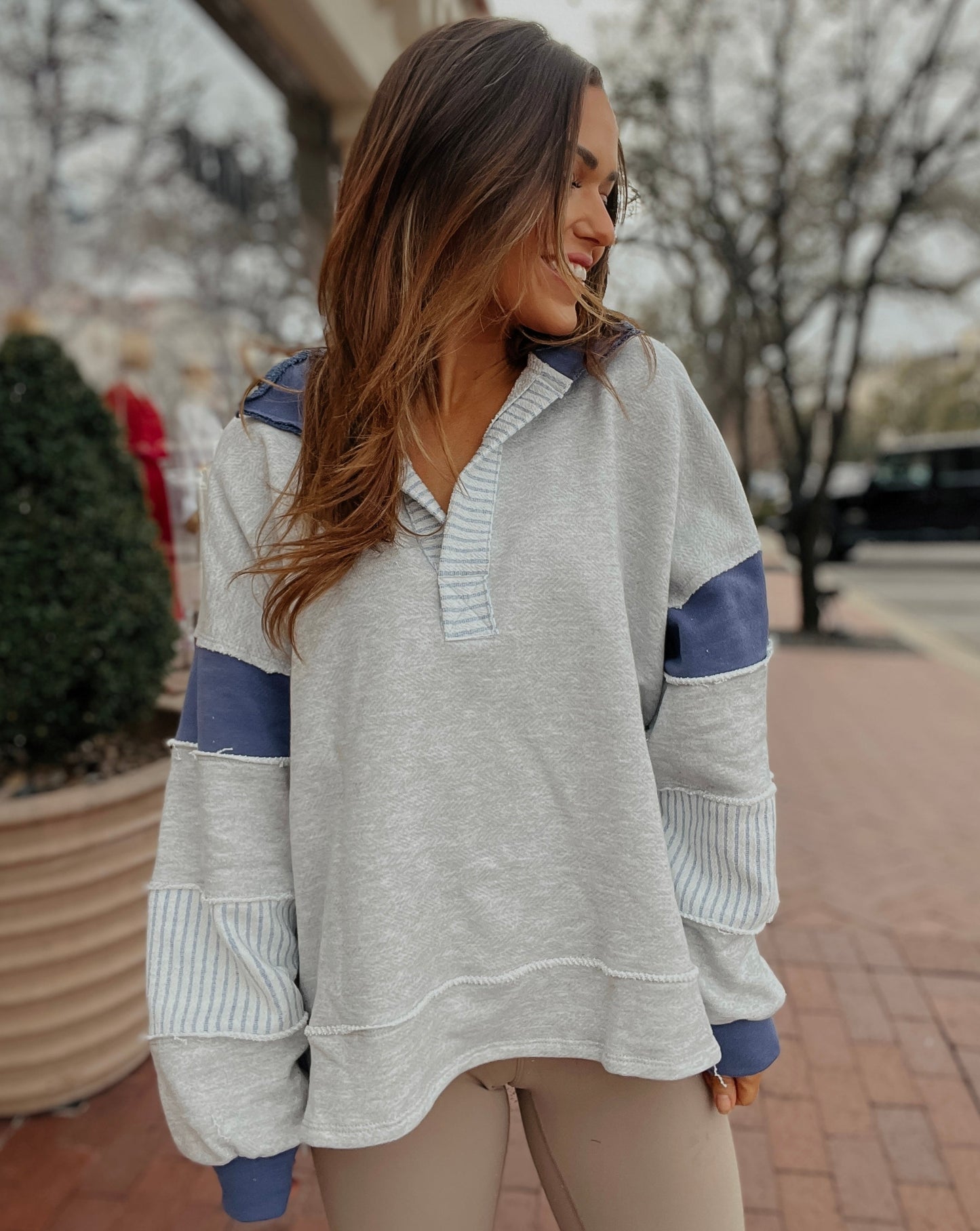 Palmer French Terry Colorblock Top | Heather Grey + Navy
