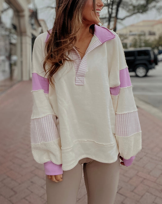 Palmer French Terry Colorblock Top | Cream + Lavender