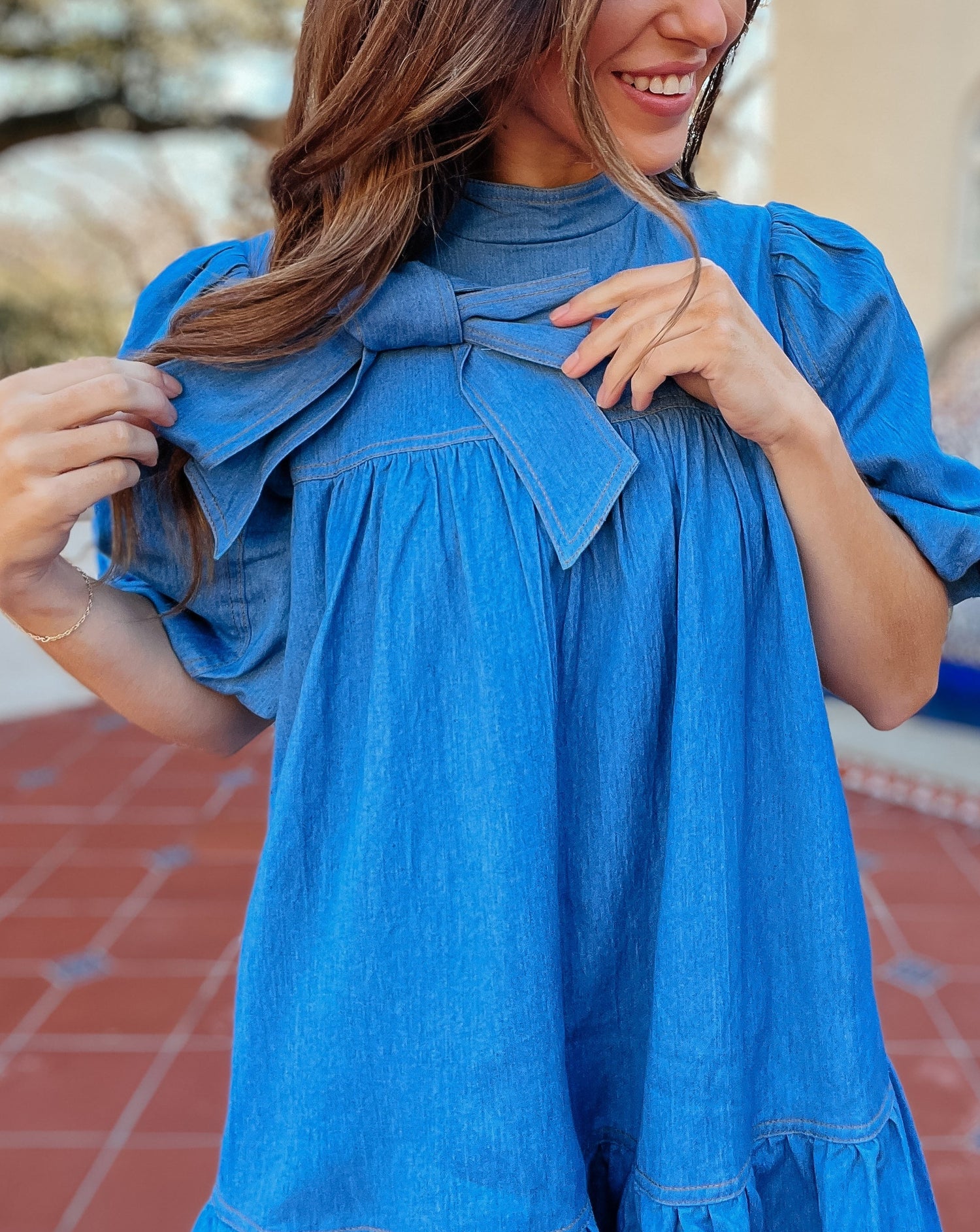 Remi Denim Bow Puff Sleeve Dress