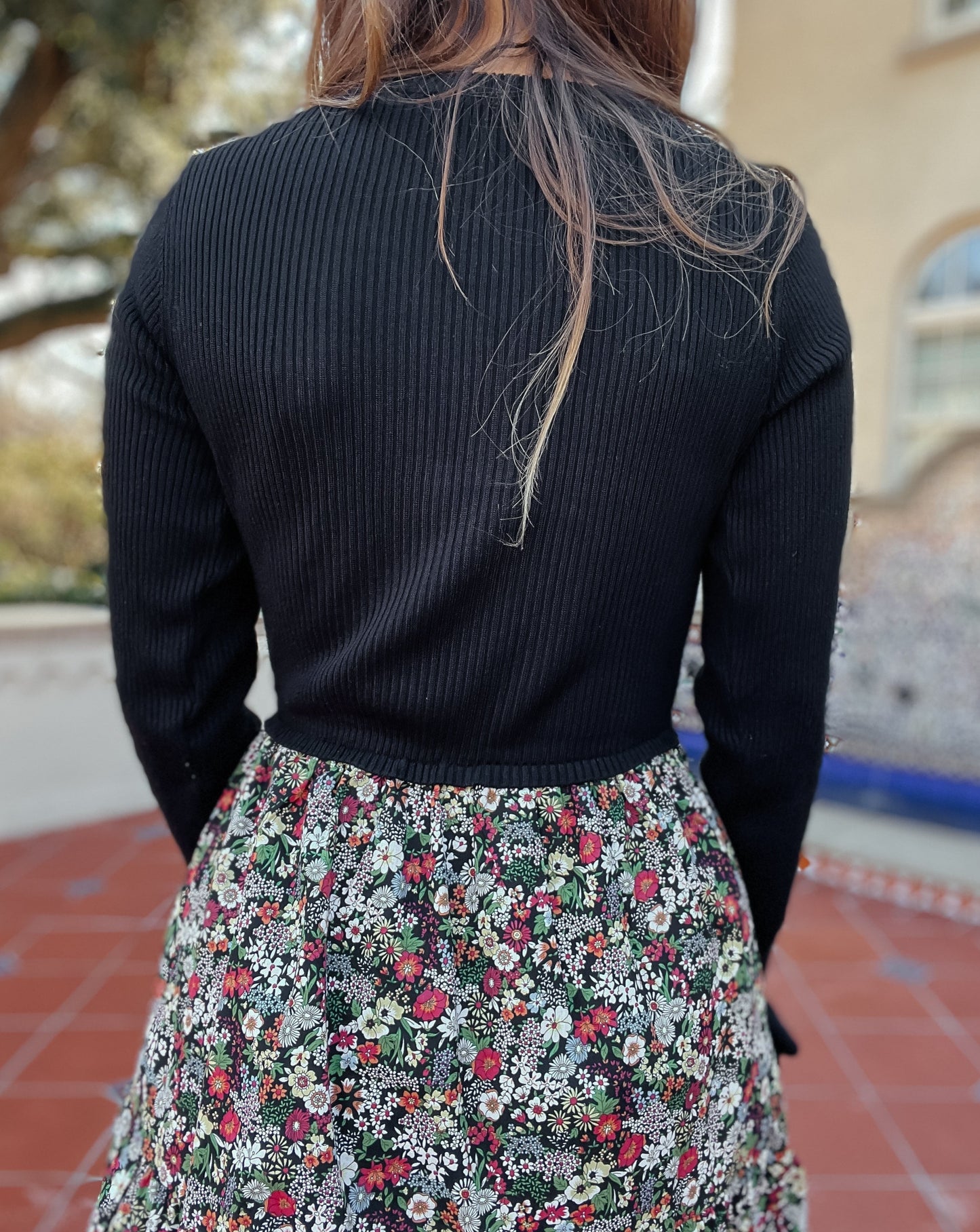 Naomi Black Knit + Floral Midi Dress