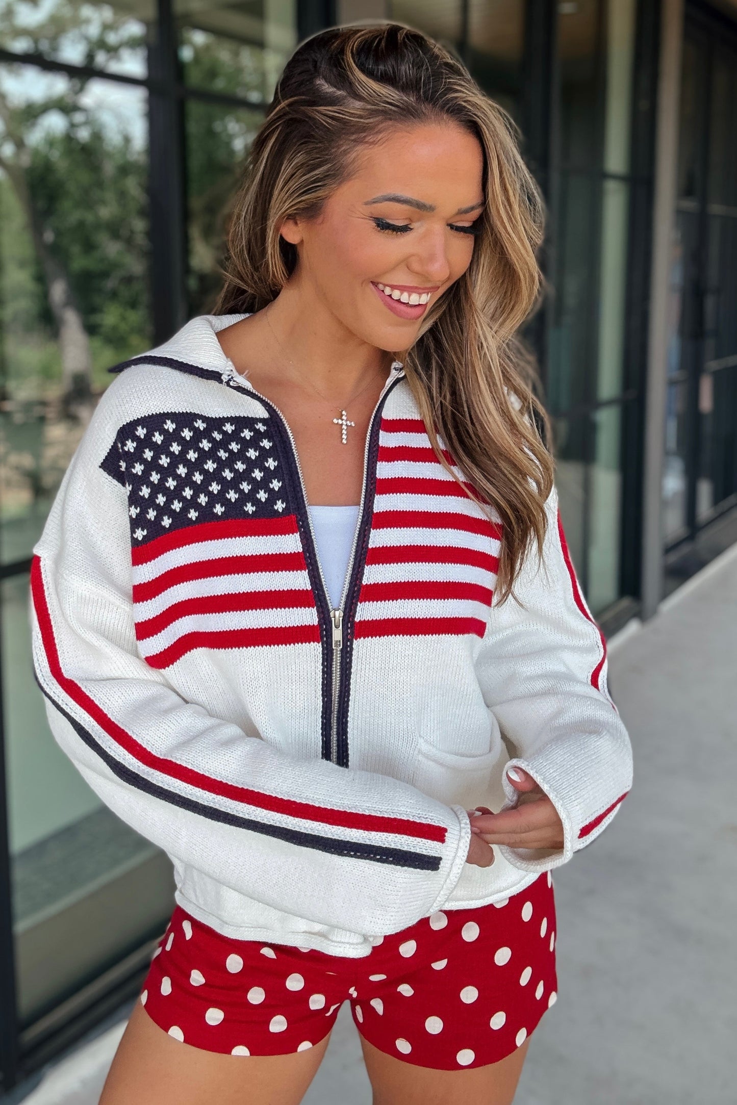 Hughes American Flag Zipper Sweater
