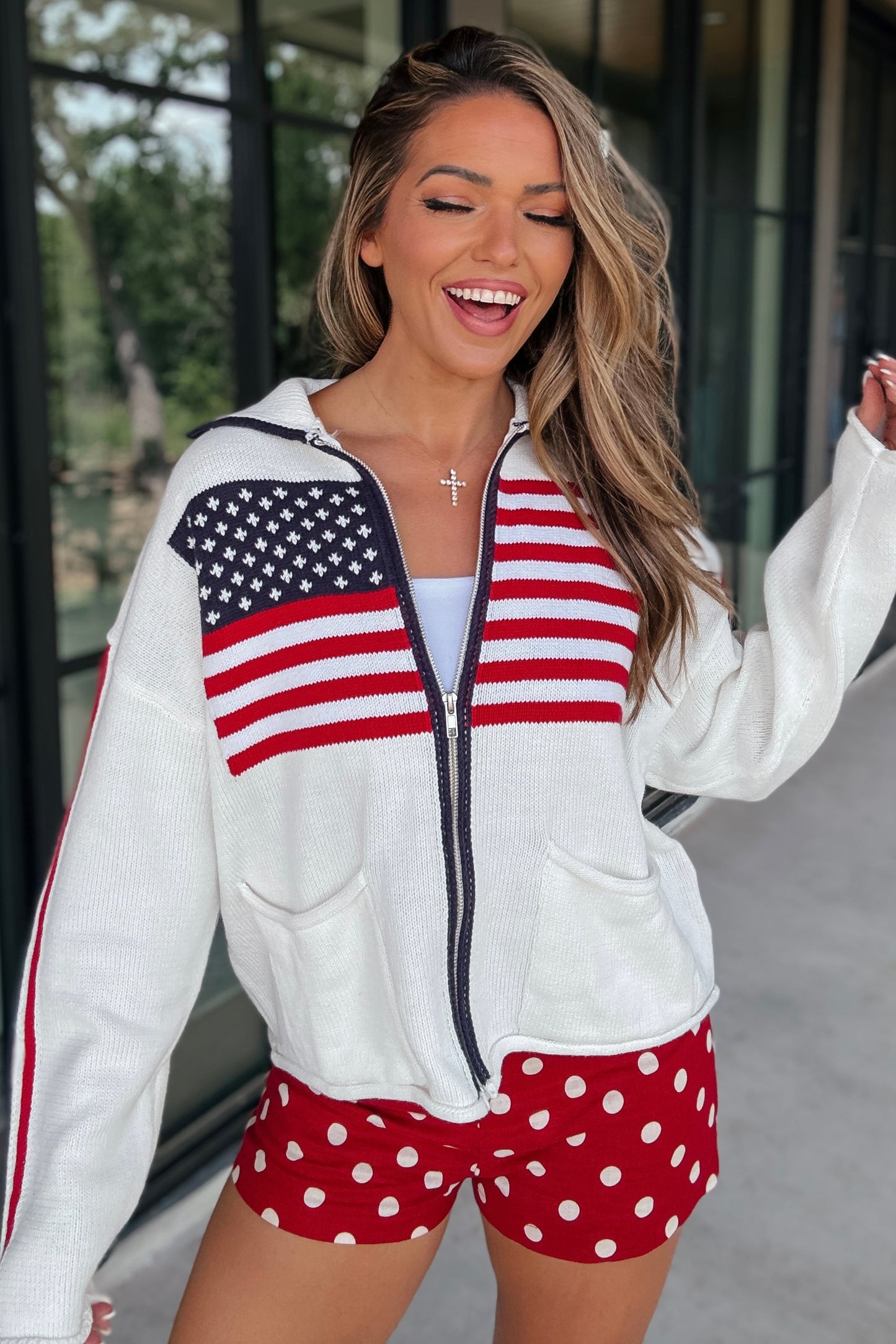 Hughes American Flag Zipper Sweater