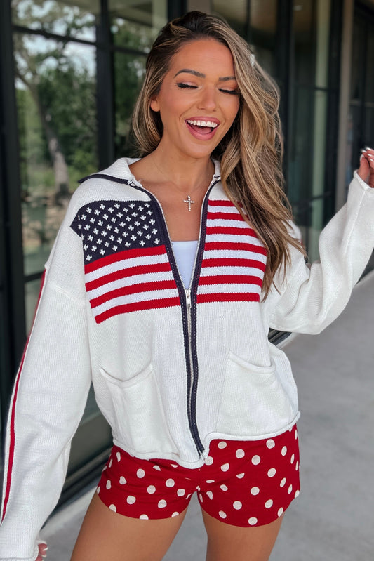 Hughes American Flag Zipper Sweater