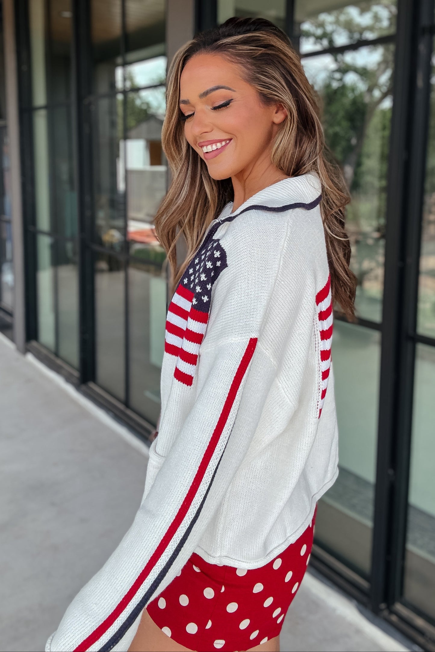Hughes American Flag Zipper Sweater