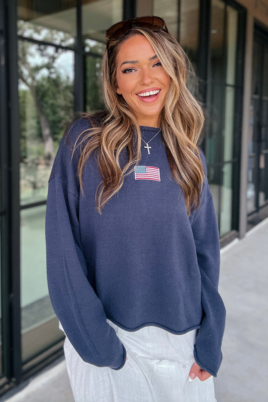Hudson Navy Blue Flag Sweater