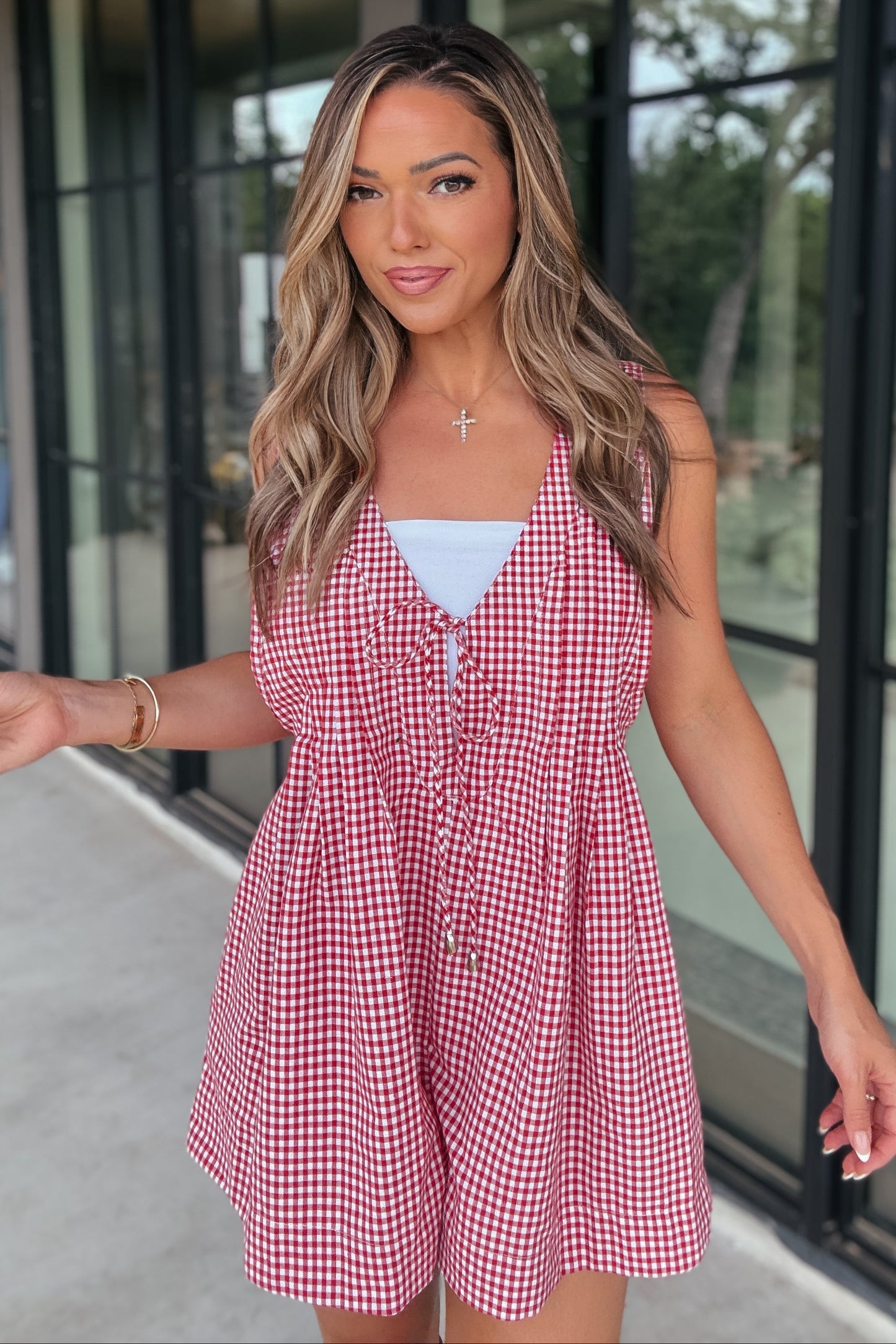 Savannah Red Gingham Romper