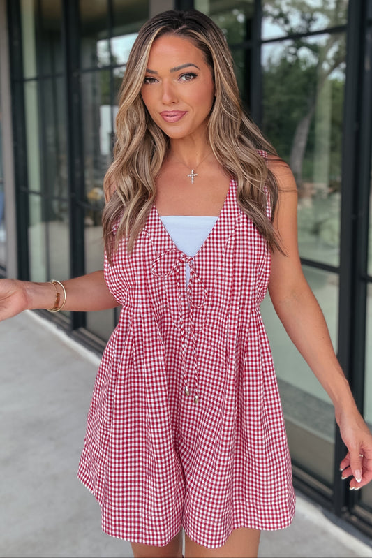Savannah Red Gingham Romper