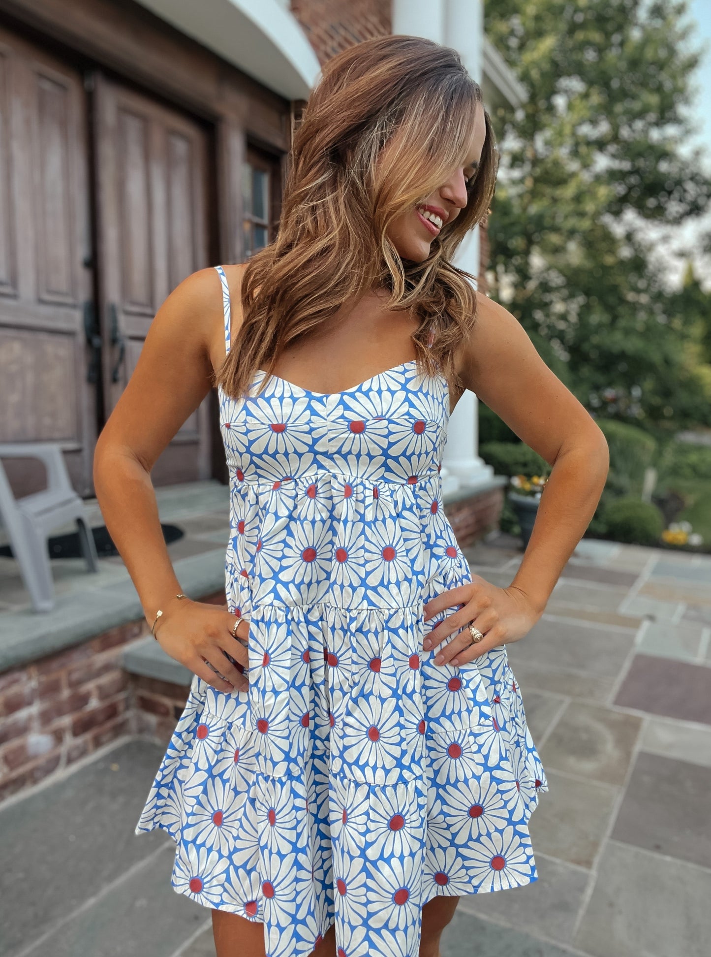 American Honey Rust, White, and Blue Floral Dress