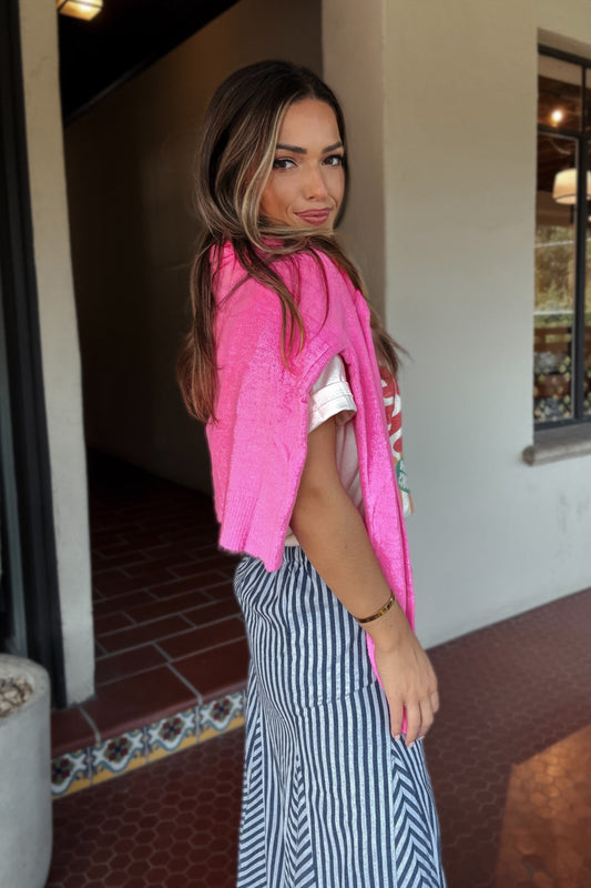 Brielle Bright Pink Button-Down Cardigan