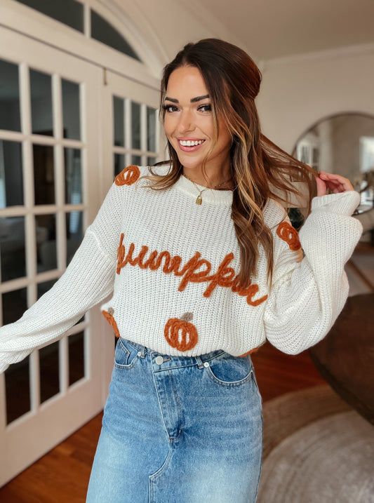 Stitched Pumpkin Sweater | Cream