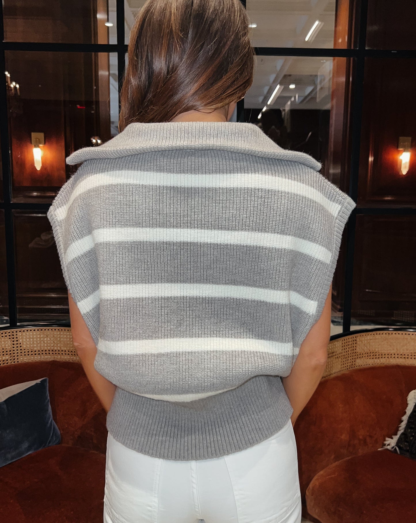 Rory Grey Striped Zip Collar Sweater Vest