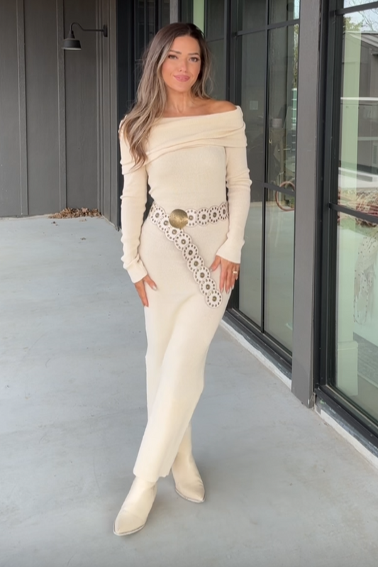 Stetson Cream Off The Shoulder Maxi Sweater Dress