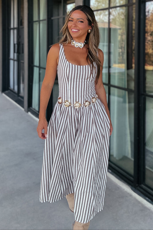 Whitney Brown Striped Maxi Dress