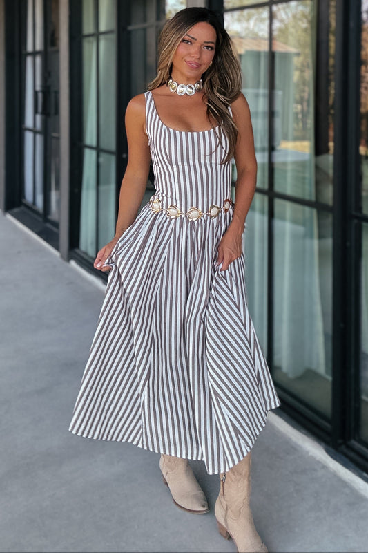 Whitney Brown Striped Maxi Dress