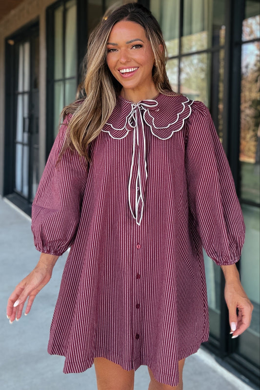 Koldus Maroon Pinstripe Mini Dress