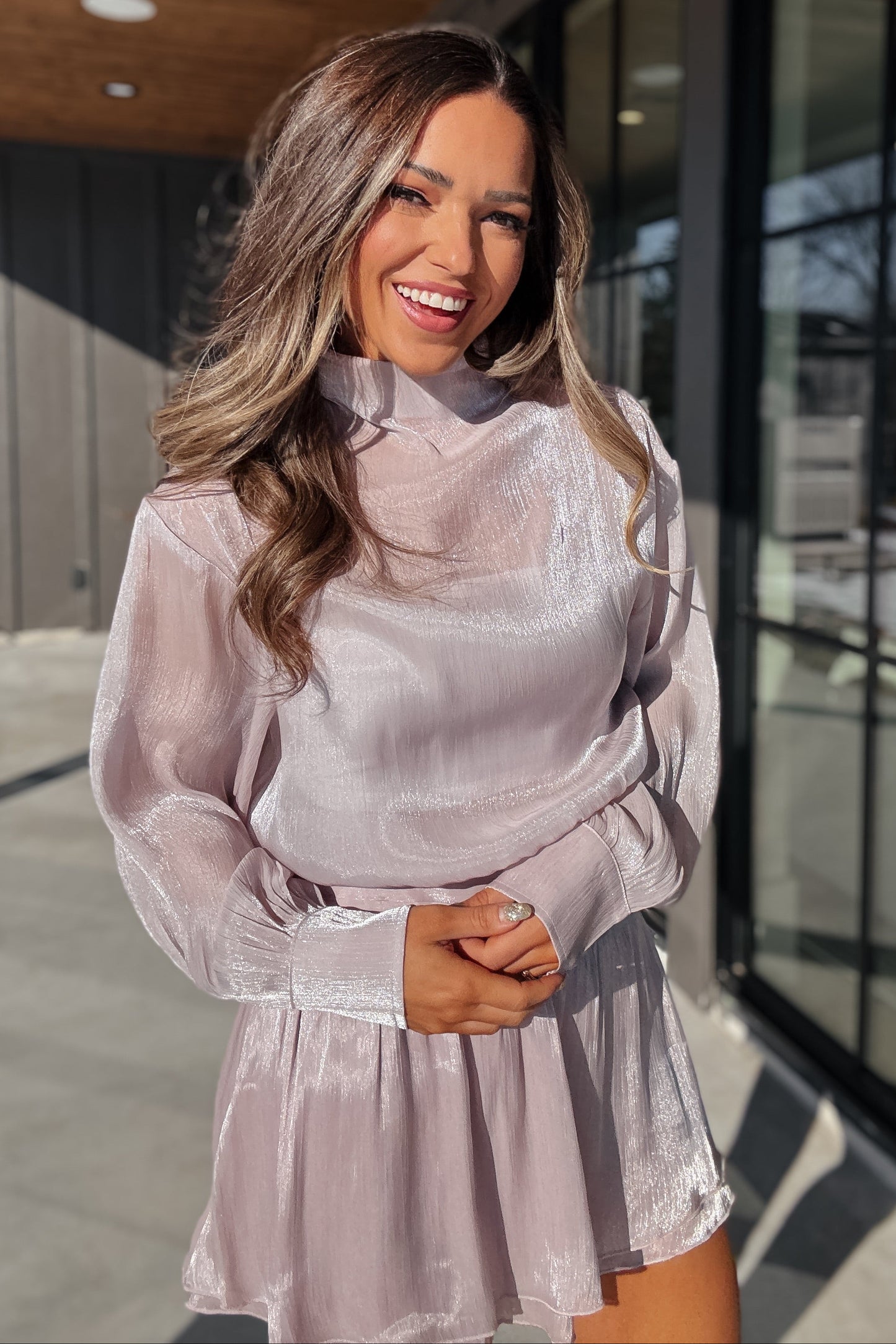 Elle Long Sleeve Mock Neck Sheer Top