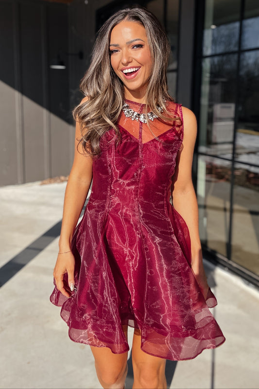 Moriah Maroon Organza Mini Dress