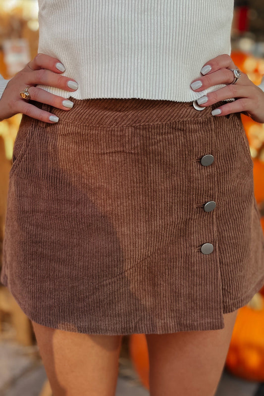 Willow Corduroy Brown Button Skort