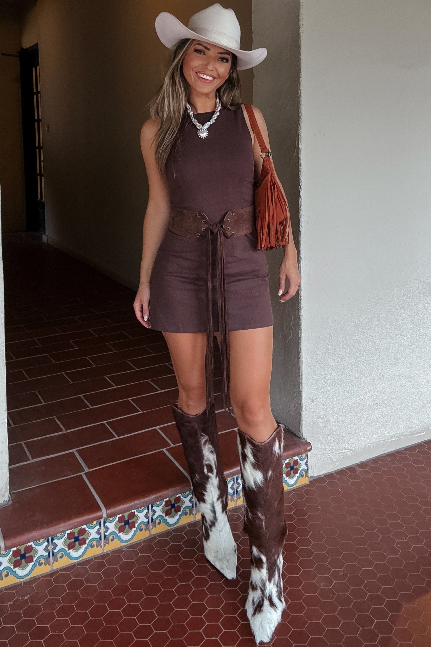Chocolate Brown Suede Fringe Belt